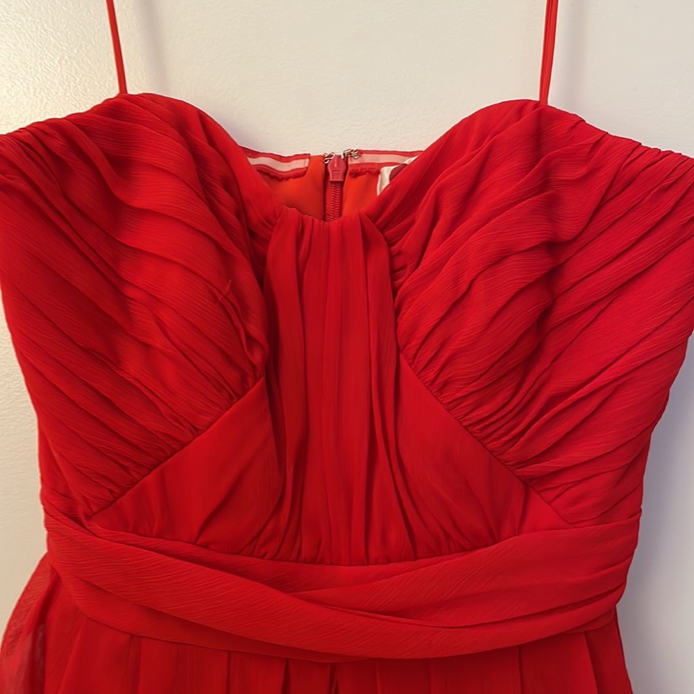 Badgley Mishka collection sz 2 red crepe strapless sweetheart gown - Picture 5 of 9